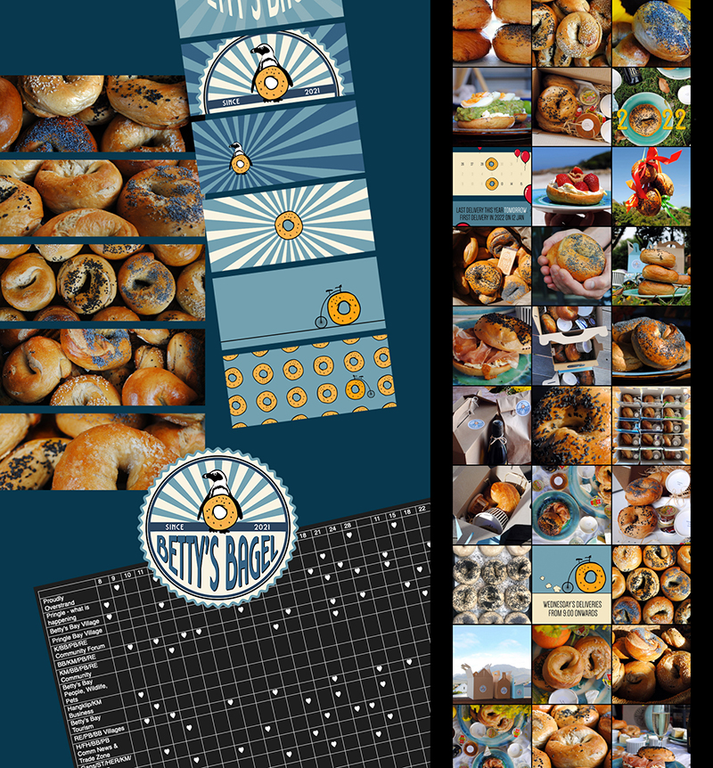 Bagel Instagram feed, Facebook identity & group post schedule