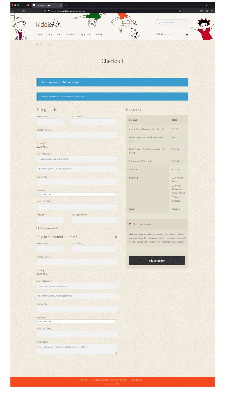 kids health food and skincare website development